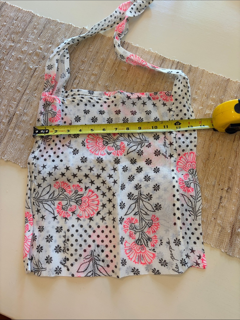 Free People White Floral & Polka Dot Shoulder Tote with Pink Accents